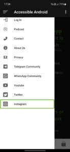 A screenshot of the Accessible Android app navigation drawer